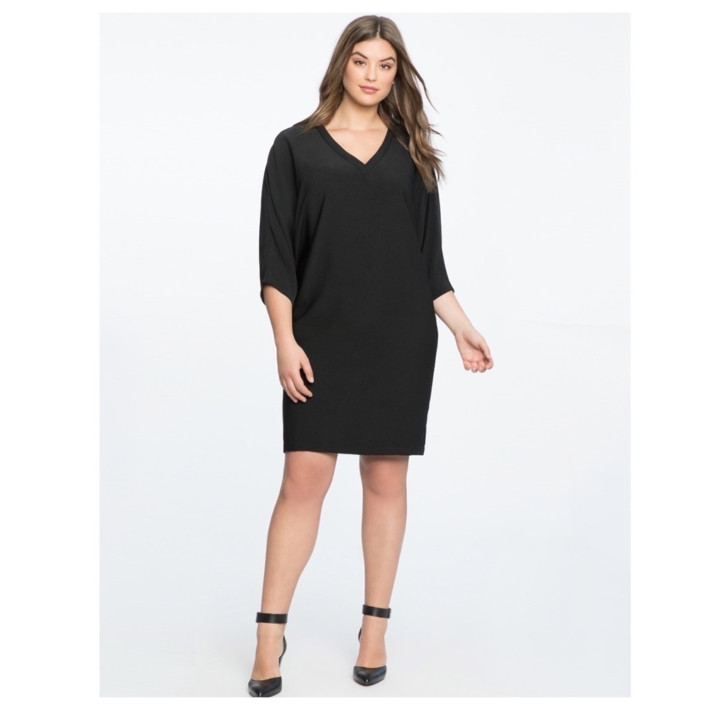 ELOQUII V Neck Dress with Dolman Sleeves, Black, Size 18/20, NWT!